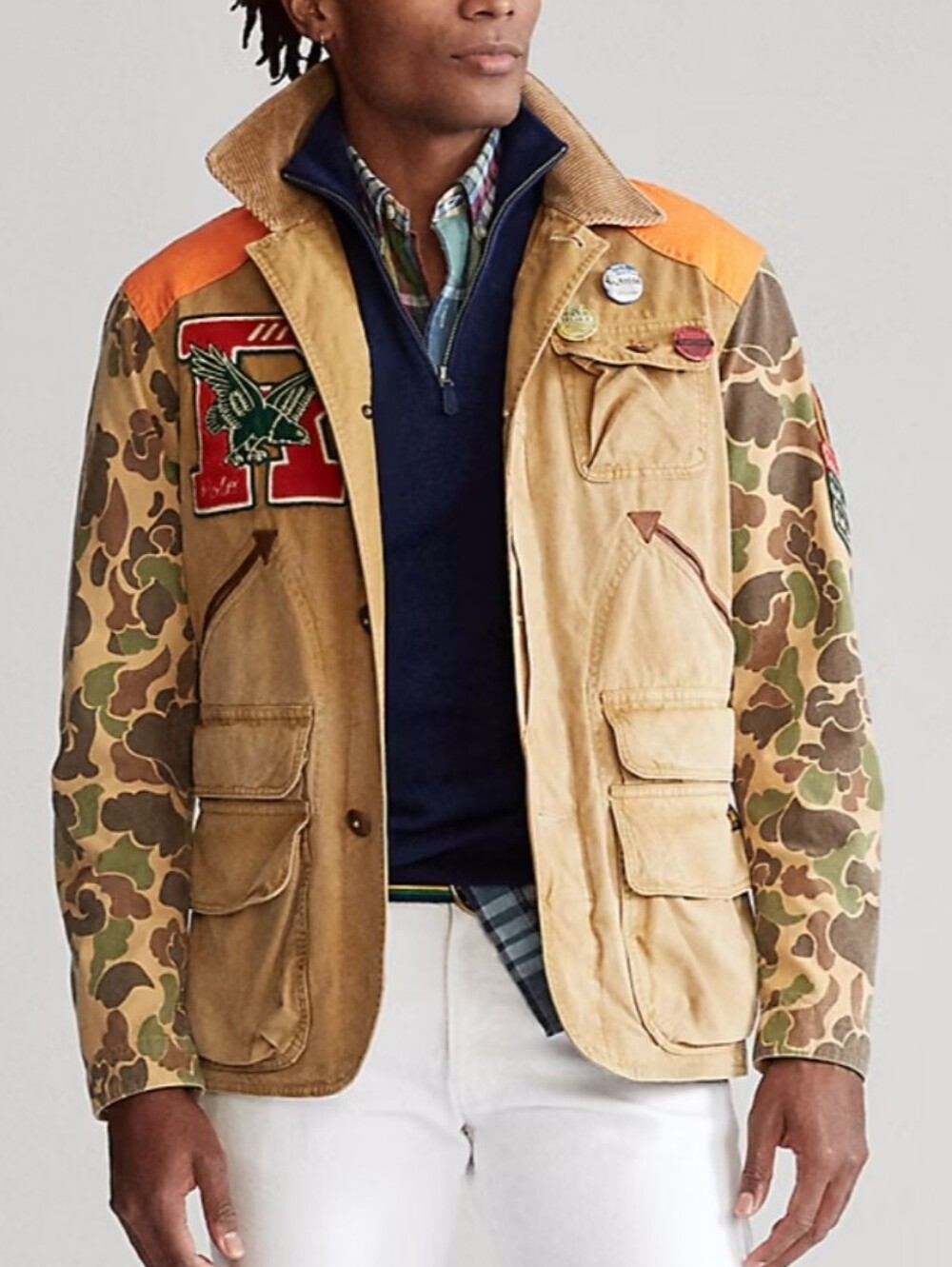 NWT Men's Polo by Ralph Lauren Khaki Jacket with Camo Sleeves and Orange Accents - Picture 5 of 9